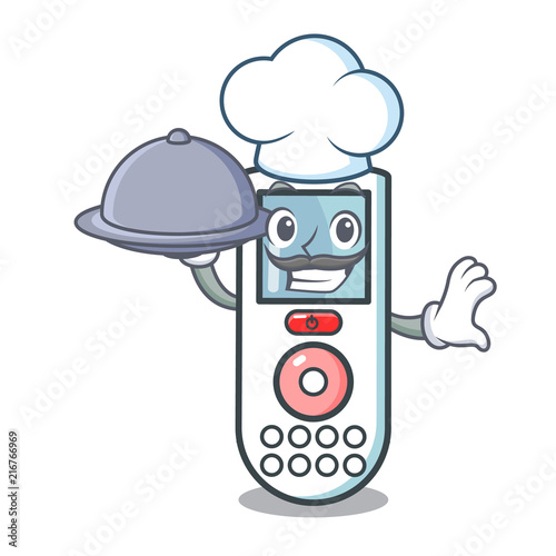 Chef with food remote control mascot cartoon