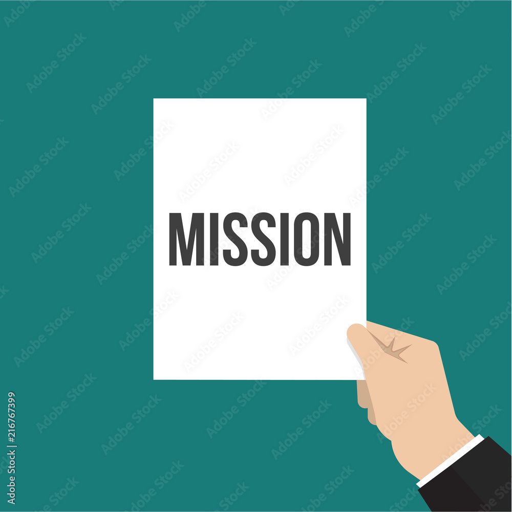 Man showing paper MISSION text Man showing paper MISSION text