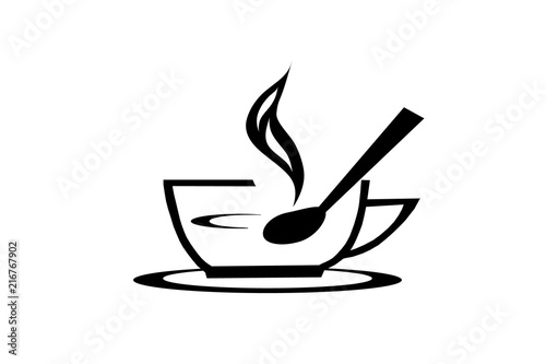 logo with cup and spoon / vector illustration with scene of the cup and spoon as logo