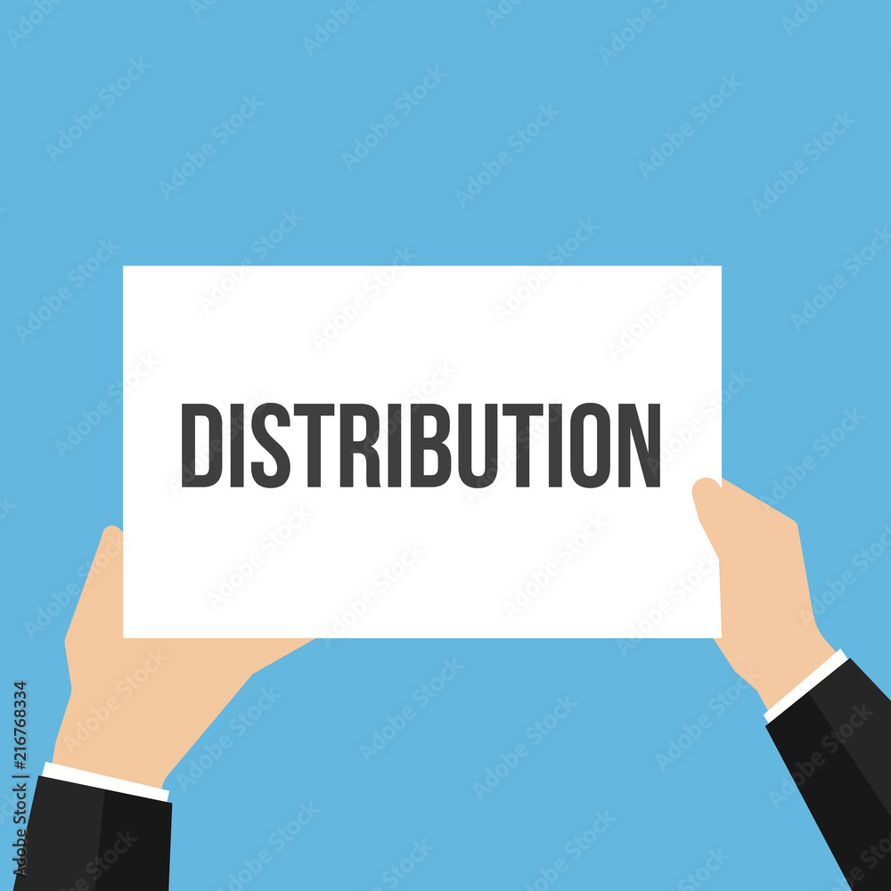 Man showing paper DISTRIBUTION text Man showing paper DISTRIBUTION text