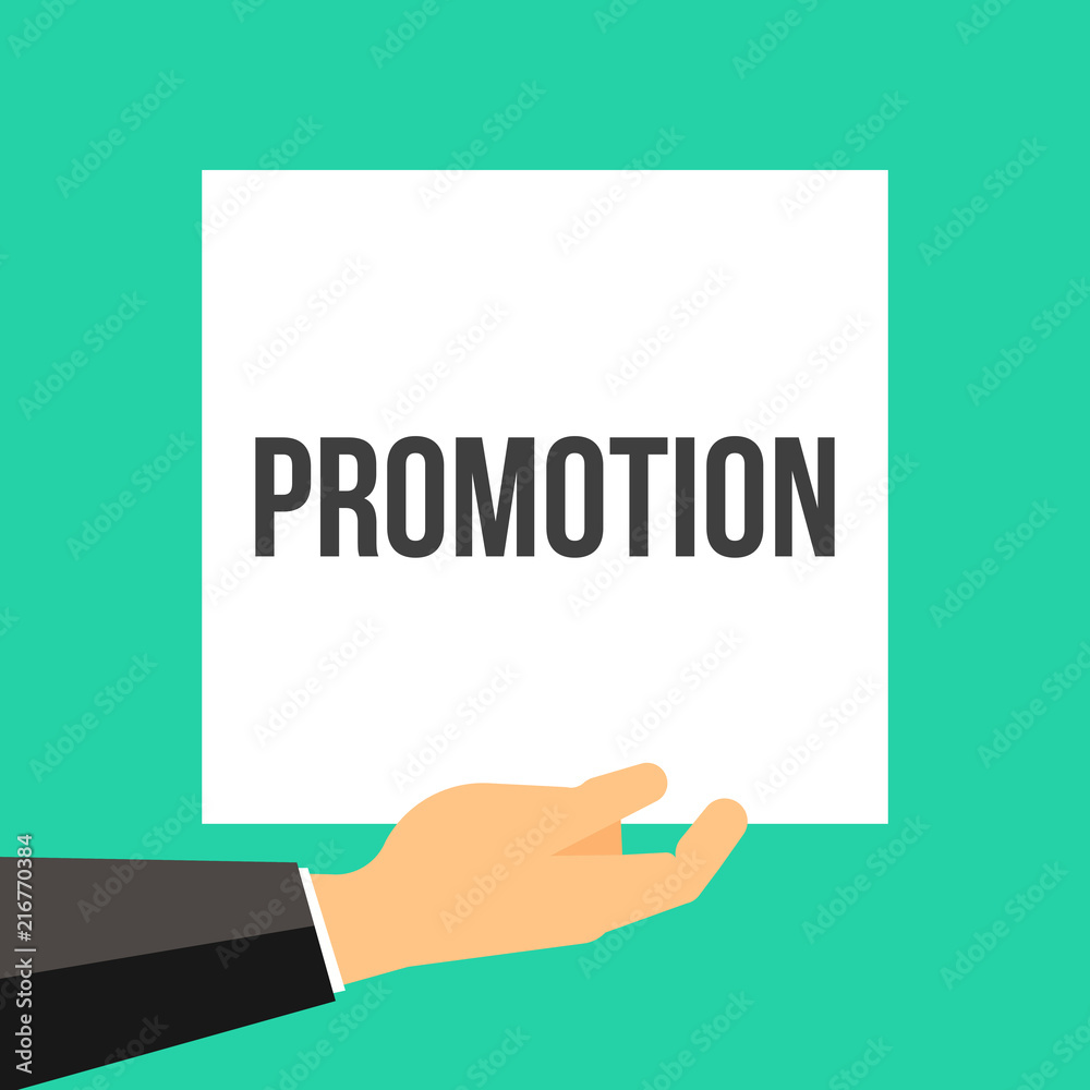 Man showing paper PROMOTION text Man showing paper PROMOTION text