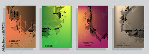 Covers templates set with graphic geometric elements. Applicable for brochures, posters, covers and banners. Vector illustrations.