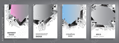 Covers templates set with graphic geometric elements. Applicable for brochures, posters, covers and banners. Vector illustrations.