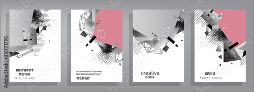 Covers templates set with graphic geometric elements. Applicable for brochures, posters, covers and banners. Vector illustrations.