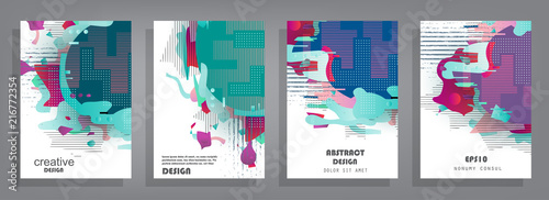 Covers templates set with graphic geometric elements. Applicable for brochures, posters, covers and banners. Vector illustrations.