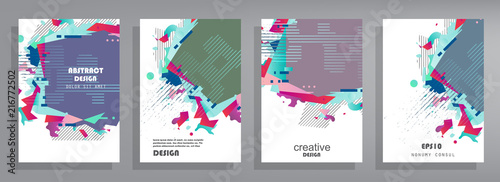 Covers templates set with graphic geometric elements. Applicable for brochures, posters, covers and banners. Vector illustrations.