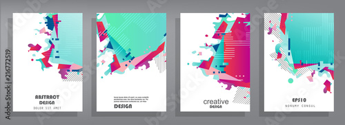 Covers templates set with graphic geometric elements. Applicable for brochures, posters, covers and banners. Vector illustrations.