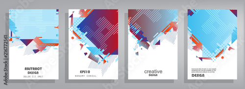 Covers templates set with graphic geometric elements. Applicable for brochures, posters, covers and banners. Vector illustrations.