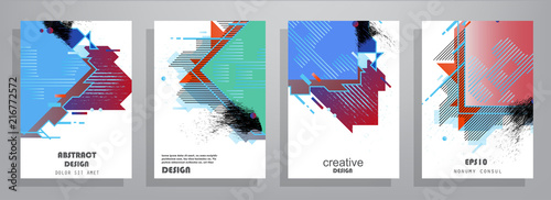 Covers templates set with graphic geometric elements. Applicable for brochures, posters, covers and banners. Vector illustrations.