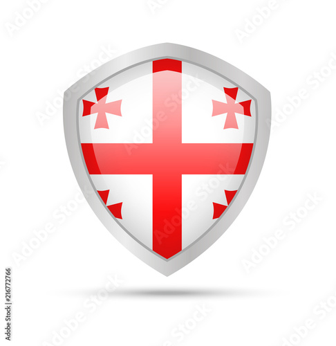 Shield with Georgia flag on white background. Vector illustration.