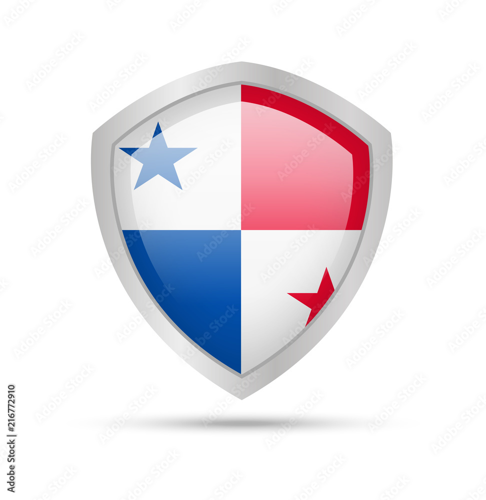 Shield with Panama flag on white background. Vector illustration. Shield with Panama flag on white background. Vector illustration.