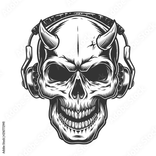 Skull with headphones