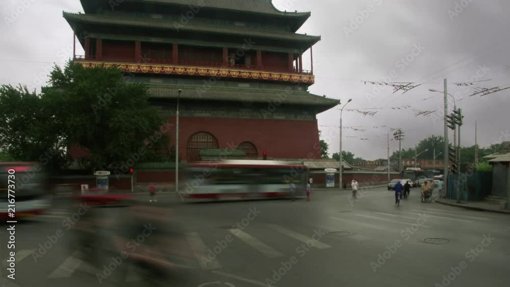 Timelapse of Drum Tower intersection in Beijing China Timelapse of Drum Tower intersection in Beijing China