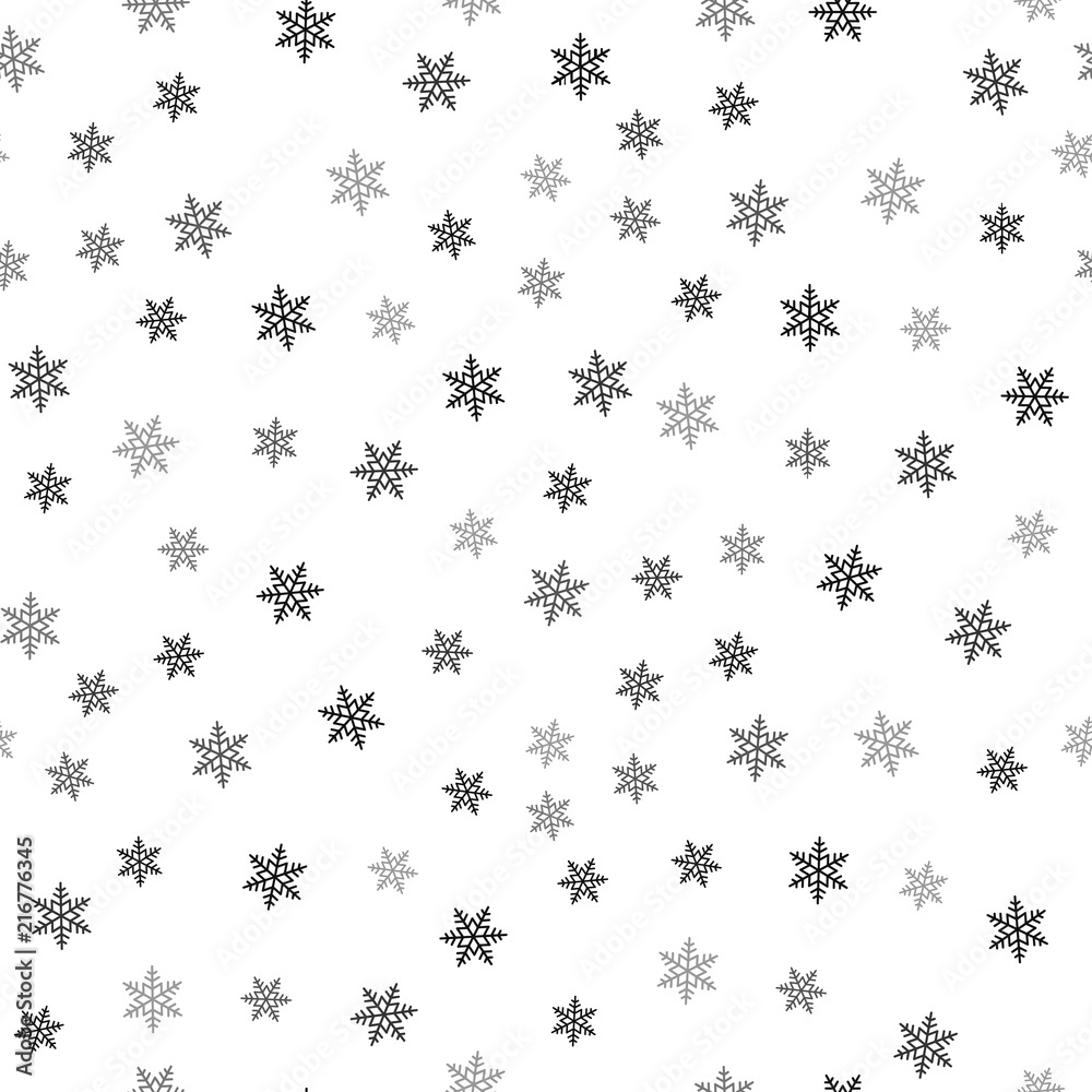 Snowflake seamless pattern. Snow on white background. Abstract wallpaper, wrapping decoration. Symbol winter, Merry Christmas holiday, Happy New Year celebration Vector illustration.