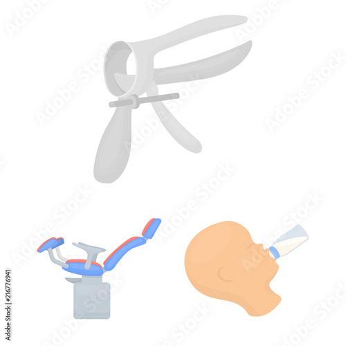 Woman and pregnancy cartoon icons in set collection for design. Gynecology and equipment vector symbol stock web illustration.