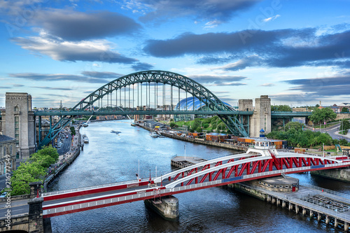 The Swing Bridge across the Tyne River between Newcastle and Gateshead in the north east of England photo