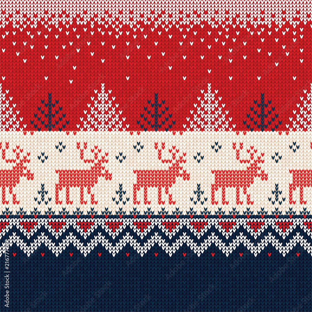 Obraz premium Merry Christmas New Year seamless pattern border frame scandinavian deers