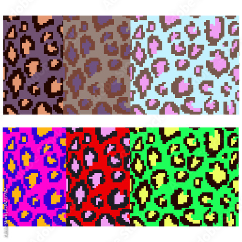 colorful leopard pixel seamless pattern 