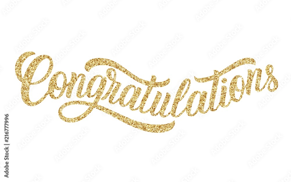 Congratulations hand lettering inscription with golden glitter texture