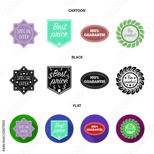 Special offer, best prise, guarantee, bio product.Label,set collection icons in cartoon,black,flat style vector symbol stock illustration web.
