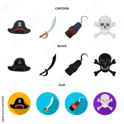 Pirate, bandit, cap, hook .Pirates set collection icons in cartoon,black,flat style vector symbol stock illustration web.