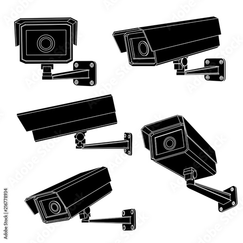 CCTV security cameras. Black outline drawing