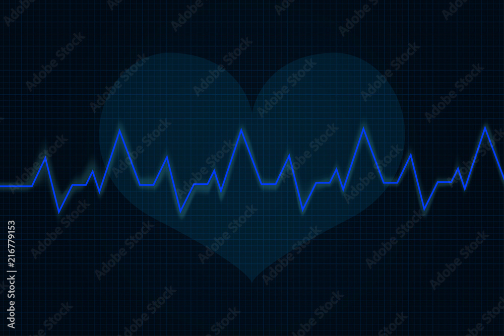 Heartbeat. Cardiogram graph. Blue line on display