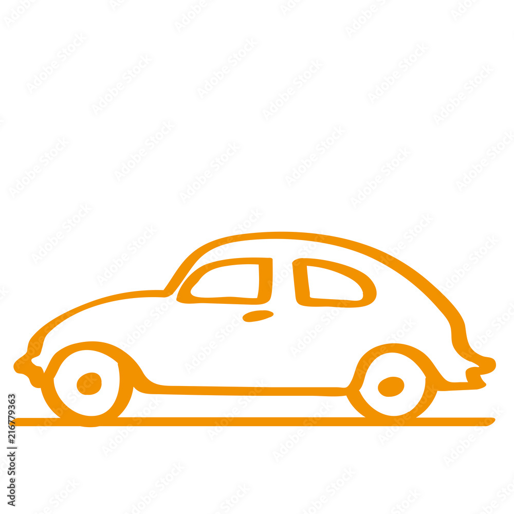 Handgezeichnetes Auto - Seitenansicht in orange