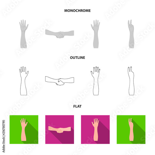 Sign Language flat,outline,monochrome icons in set collection for design.Emotional part of communication vector symbol stock web illustration.