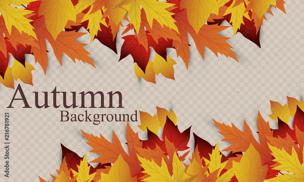 Vector background with red, orange, brown and yellow falling autumn leaves. Templates for posters, banners, flyers, presentations, reports. Autumn leaves. Autumn design. - obrazy, fototapety, plakaty 