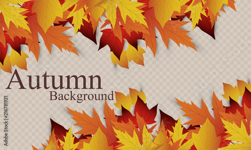 Vector background with red, orange, brown and yellow falling autumn leaves. Templates for posters, banners, flyers, presentations, reports. Autumn leaves. Autumn design.