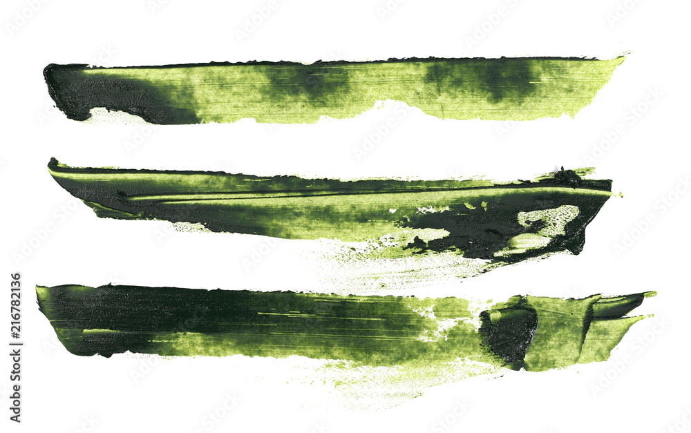 Obraz Pociągnięcia pędzlem zielony grunge, zestaw farb olejnych samodzielnie na białym tle