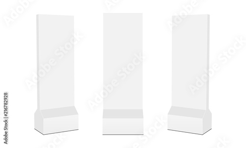 Set of advertising stand banners isolated on white background. Cardboard floor displays. Vector illustration photo