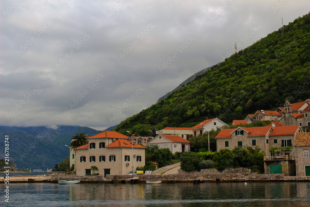 A village on the shores of the Mediterranean sea near Kotor, Montenegro