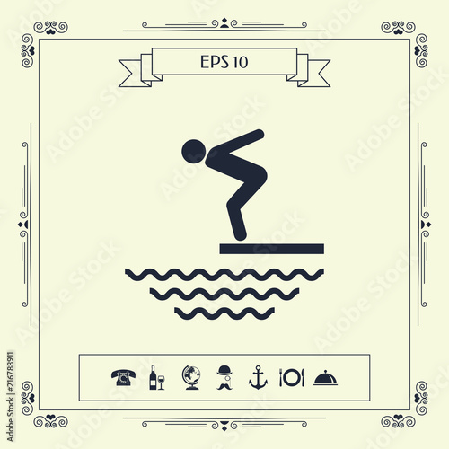 Swimmer on a springboard, Jumping into the water - icon