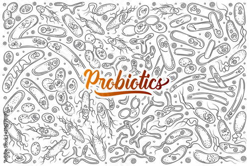 Hand drawn probiotics, useful bacterias.