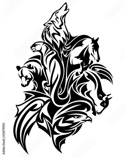 wild animal world spirits black and white vector design