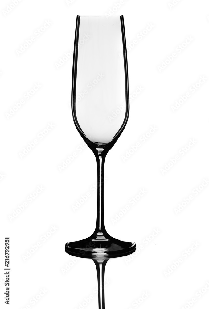 Empty Champagne Glass and Reflection Isolated on White Empty Champagne Glass and Reflection Isolated on White