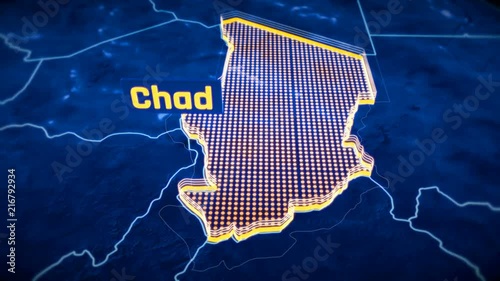 Chad country border 3D visualization, modern map outline, travel photo