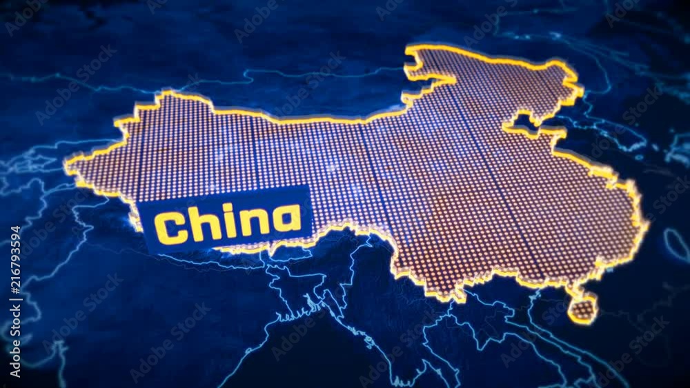 China country border 3D visualization, modern map outline, travel Stock ...