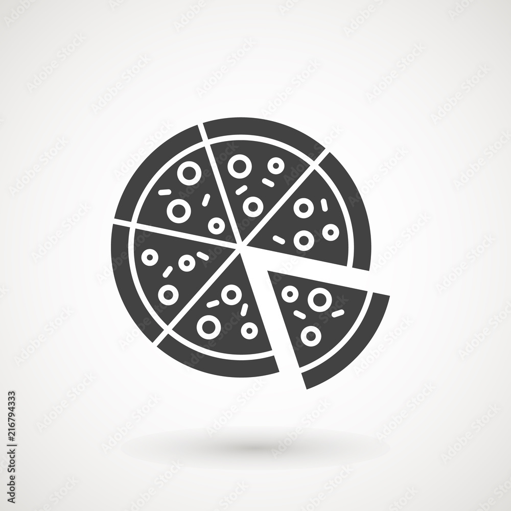 Pizza icon. Pizza in flat style isolated on white background. Food silhouette. Vector illustration Logo, Symbol Pizza icon. Pizza in flat style isolated on white background. Food silhouette. Vector illustration Logo, Symbol