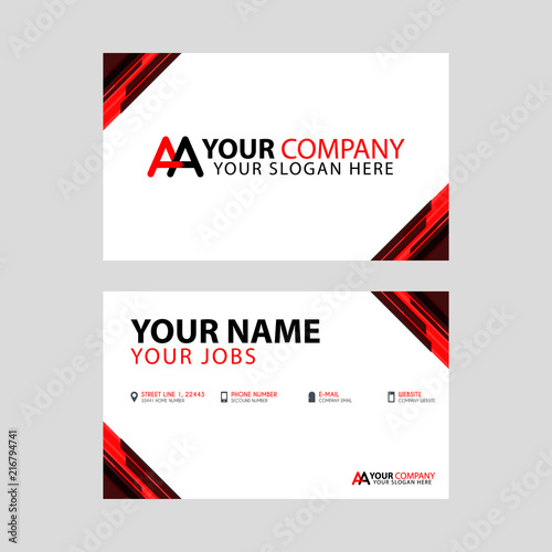 The new simple business card is red black with the AA logo Letter bonus and horizontal modern clean template vector design.