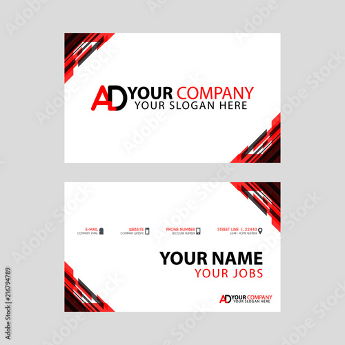 The new simple business card is red black with the AD logo Letter bonus and horizontal modern clean template vector design.