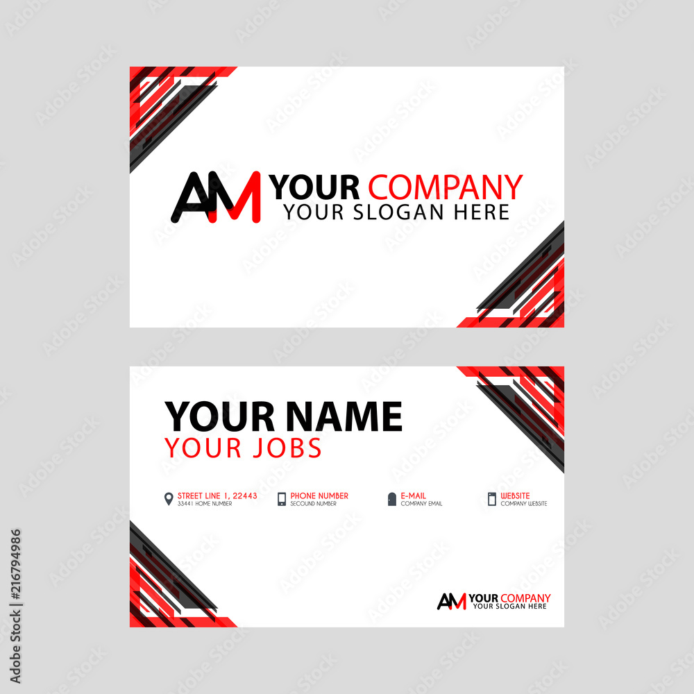 The new simple business card is red black with the AM logo Letter bonus and horizontal modern clean template vector design. The new simple business card is red black with the AM logo Letter bonus and horizontal modern clean template vector design.