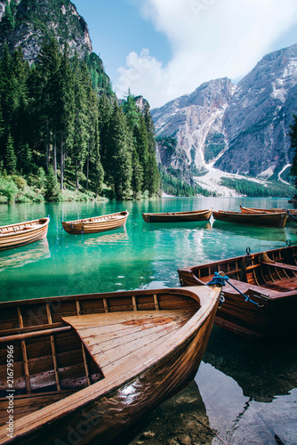 Beautiful view of Lago di Braies or Pragser wildsee, Italy.