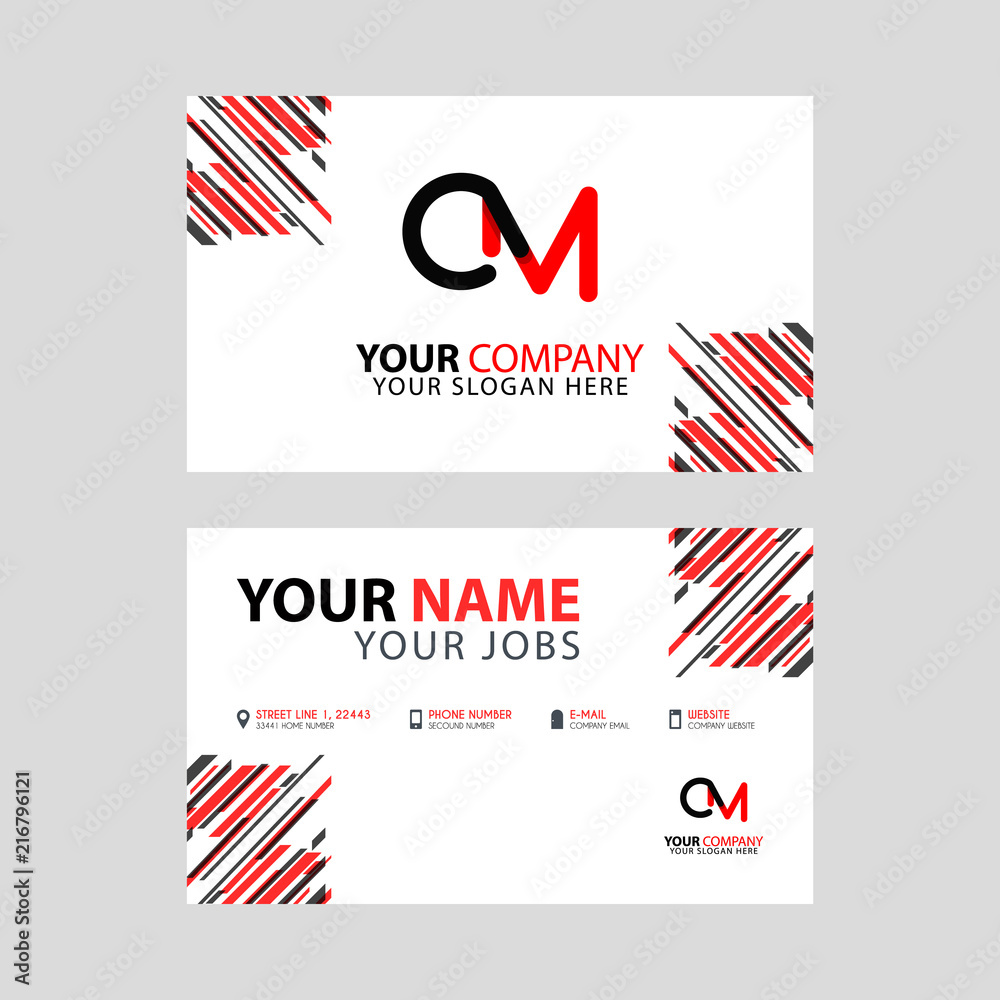 the CM logo letter with box decoration on the edge, and a bonus business card with a modern and horizontal layout.