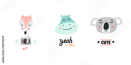 Cute animals heads vector illustrations