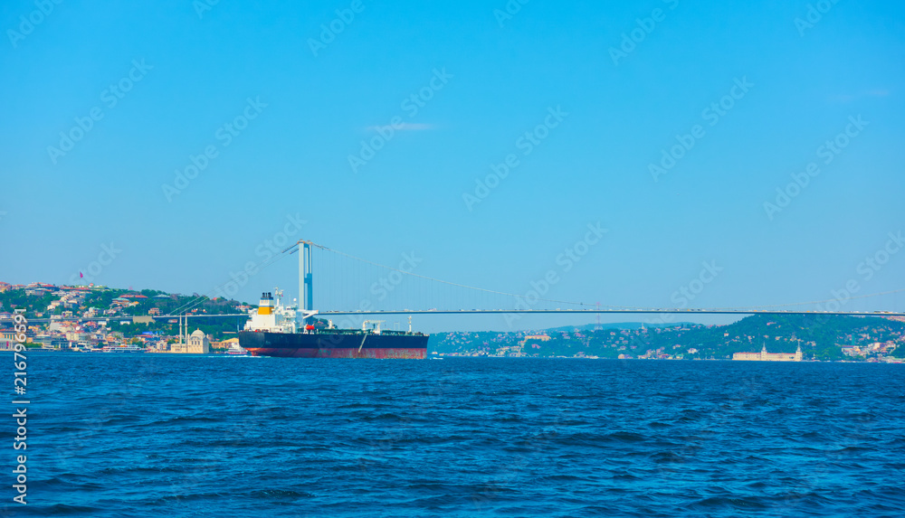 The Bosporus Strait in Istanbul and cargo ship