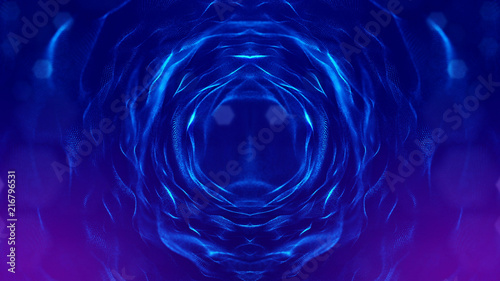blue particles form line and surface grid. microcosm or space. 3d rendering science fiction background of glowing particles with depth of field and bokeh. spherical structures 9