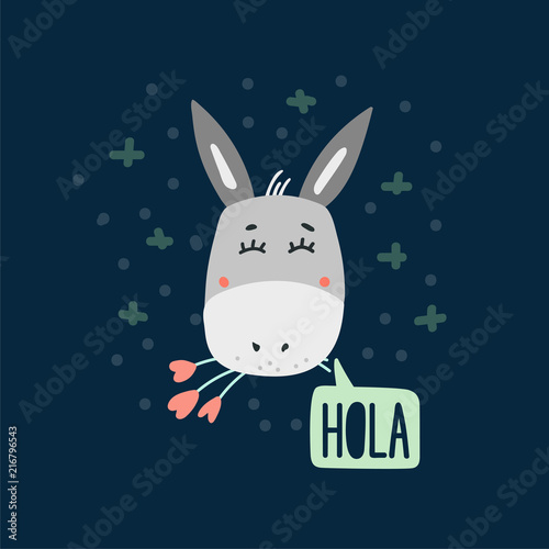 Cute donkey head vector illustration